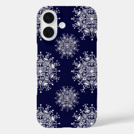 Oude Kerstsneeuwvlokken Blauwe Sneeuwstorm Patroon iPhone 16 Hoesje