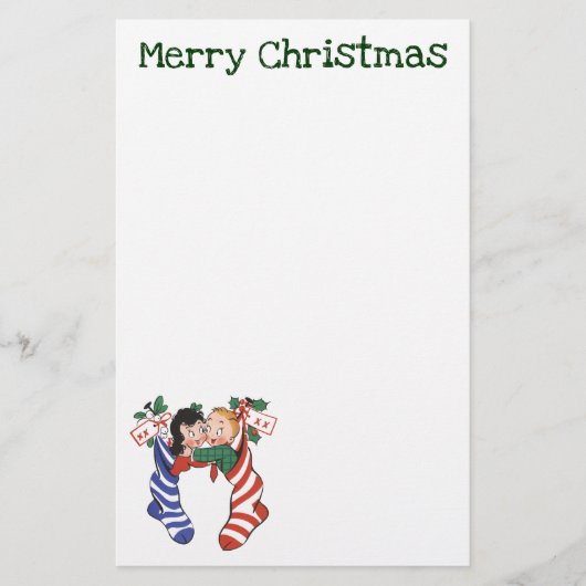 Oude kerstsokken met schattige kinderen briefpapier (Voorkant)