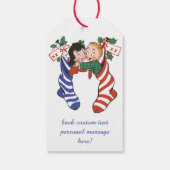Oude kerstsokken met schattige kinderen cadeaulabel (Achterkant)