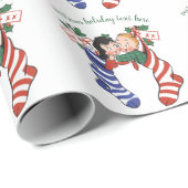 Oude kerstsokken met schattige kinderen cadeaupapier (Rol Hoek)