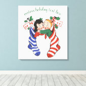 Oude kerstsokken met schattige kinderen canvas afdruk (Insitu (Houten vloer))