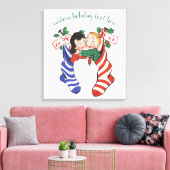 Oude kerstsokken met schattige kinderen canvas afdruk (Insitu (Woonkamer))