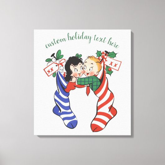 Oude kerstsokken met schattige kinderen canvas afdruk (Voorkant)