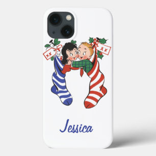 Oude kerstsokken met schattige kinderen Case-Mate iPhone case