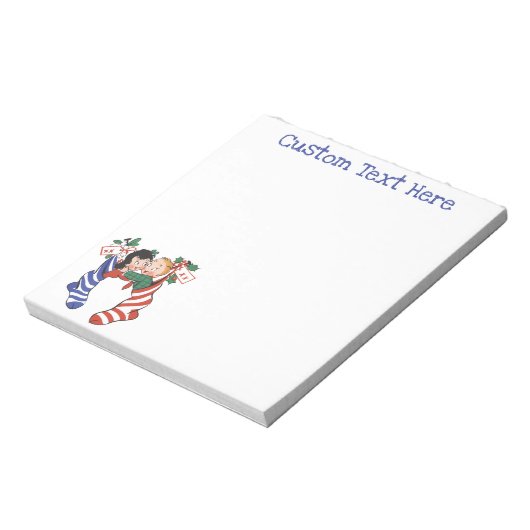 Oude kerstsokken met schattige kinderen notitieblok (Linkerzijde)