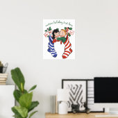 Oude kerstsokken met schattige kinderen poster (Thuiskantoor)