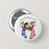 Oude kerstsokken met schattige kinderen ronde button 5,7 cm (Voorkant /achterkant)