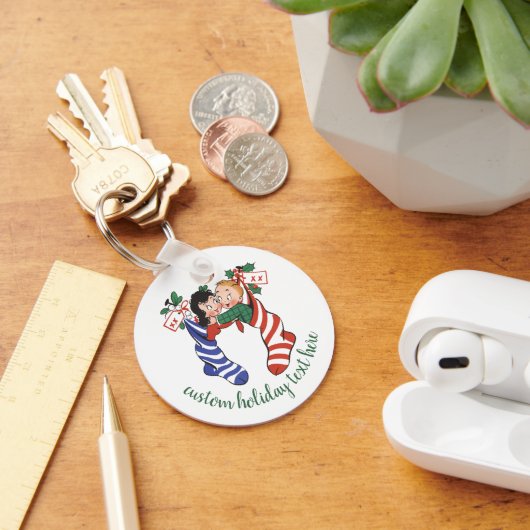 Oude kerstsokken met schattige kinderen sleutelhanger (Bureau)