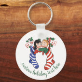 Oude kerstsokken met schattige kinderen sleutelhanger (Voorkant)