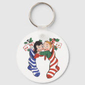 Oude kerstsokken met schattige kinderen sleutelhanger (Achterkant)