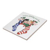 Oude kerstsokken met schattige kinderen tegeltje (Zijkant)