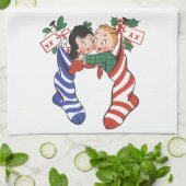 Oude kerstsokken met schattige kinderen theedoek (Gevouwen)