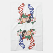Oude kerstsokken met schattige kinderen theedoek (Verticaal)