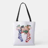 Oude kerstsokken met schattige kinderen tote bag (Achterkant)