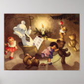 Oude Kerstspeelgoed, Danspoppen, Teddydieren Poster (Voorkant)