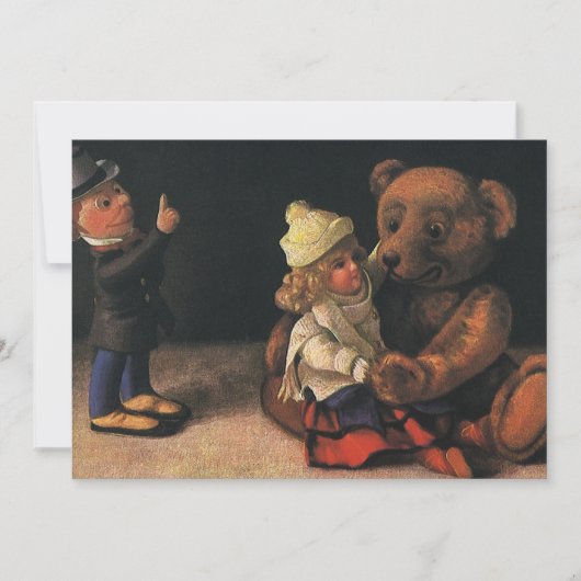 Oude kerstspelen en teddybeer uitnodiging (Voorkant)