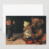 Oude kerstspelen en teddybeer uitnodiging (Voorkant / Achterkant)