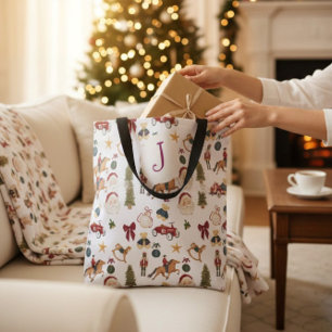 Oude Kerstspelen Patronen Rood Groen Boodschappent Tote Bag