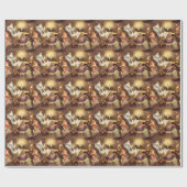 Oude kerstspullen, dansende poppen, teddyberen cadeaupapier (Vlak)