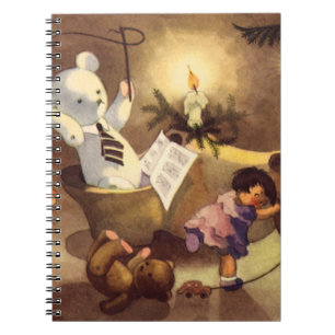 Oude kerstspullen, dansende poppen, teddyberen notitieboek