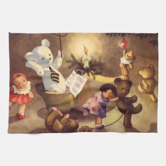 Oude Kerstspullen, Dansende Poppen, Teddyberen Theedoek (Horizontaal)
