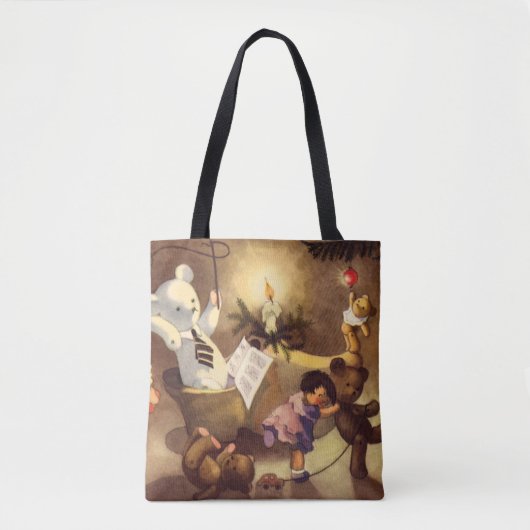 Oude kerstspullen, dansende poppen, teddyberen tote bag (Voorkant)