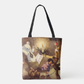 Oude kerstspullen, dansende poppen, teddyberen tote bag (Achterkant)