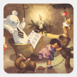 Oude Kerstspullen, Dansende Poppen, Teddys Vierkante Sticker