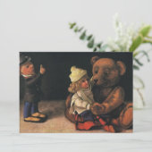 Oude kerstspullen en teddybeer uitnodiging (Staand voorkant)