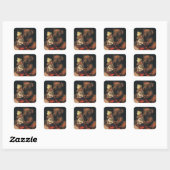 Oude kerstspullen, pop en een teddybeer vierkante sticker (Vel)