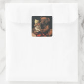 Oude kerstspullen, pop en een teddybeer vierkante sticker (Tas)