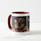 Oude kerstspullen, pop en teddybeer mok (Voorkant links)