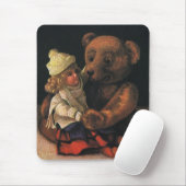 Oude kerstspullen, pop en teddybeer muismat (Met muis)