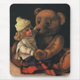 Oude kerstspullen, pop en teddybeer muismat