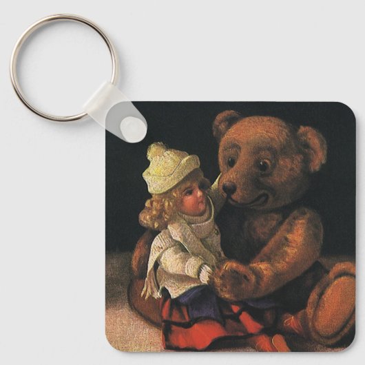 Oude kerstspullen, pop en teddybeer sleutelhanger (Voorkant)