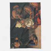 Oude kerstspullen, pop en teddybeer theedoek (Verticaal)