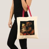 Oude kerstspullen, pop en teddybeer tote bag (Voorkant (product))