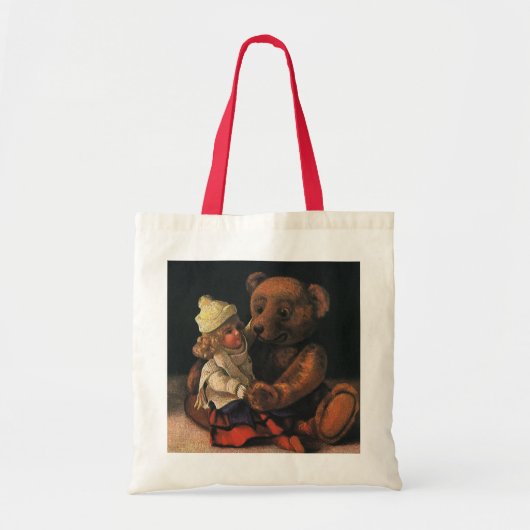 Oude kerstspullen, pop en teddybeer tote bag (Voorkant)
