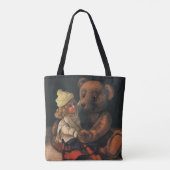 Oude kerstspullen, pop en teddybeer tote bag (Achterkant)