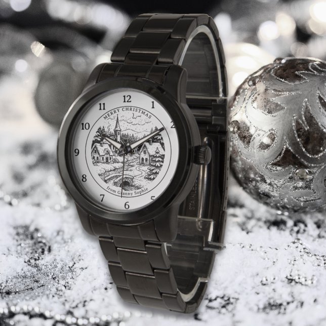 Oude Kerststal in de Winter - Gepersonaliseerd Horloge (Creator heeft geüpload)