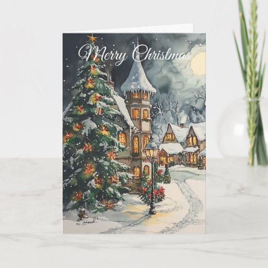 Oude kerststemming scène feestdagen kaart (Voorkant)