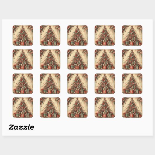 Oude Kerststickers Vierkante Sticker (Vel)