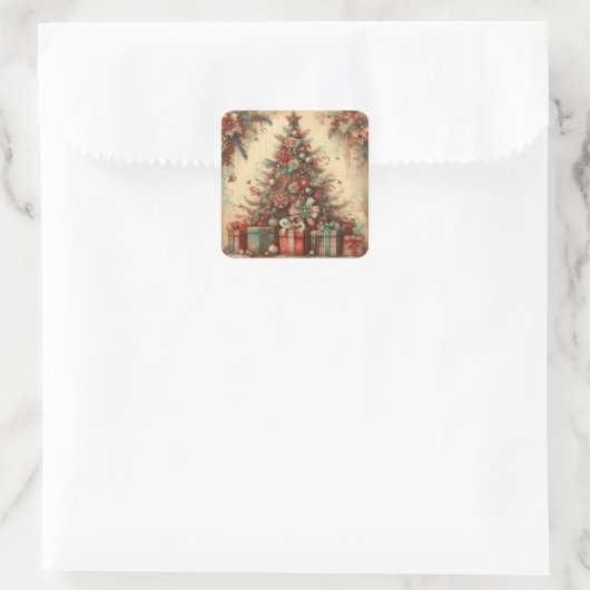 Oude Kerststickers Vierkante Sticker (Tas)