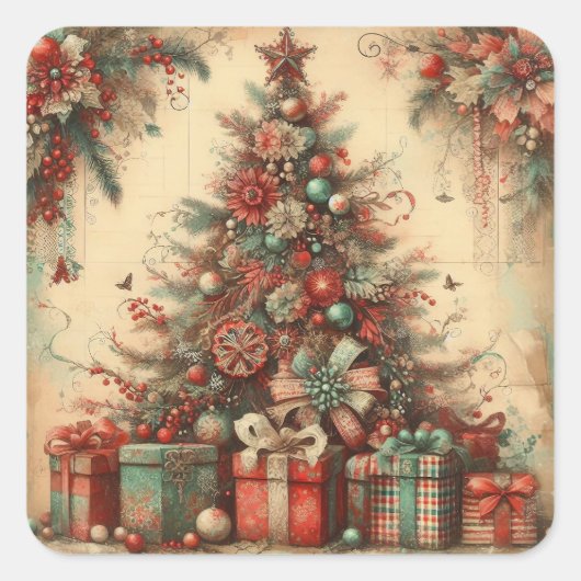 Oude Kerststickers Vierkante Sticker (Voorkant)