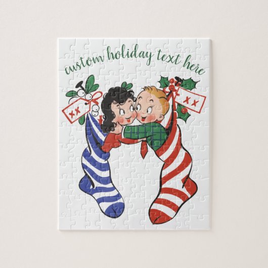 Oude Kerststokken met Schattige Kinderen Legpuzzel (Verticaal)