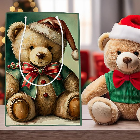 Oude kerstteddybeer medium cadeauzakje