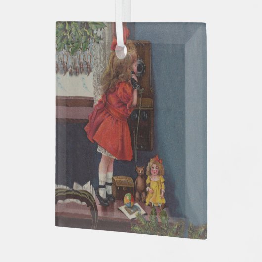 Oude kersttelefoon glas ornament (Voorkant links)