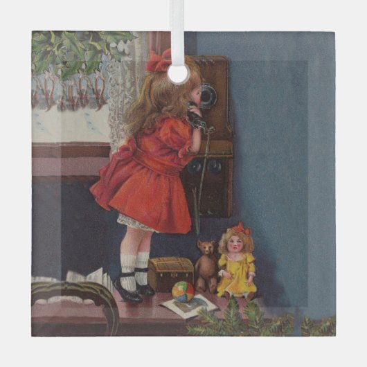 Oude kersttelefoon glas ornament (Voorkant)