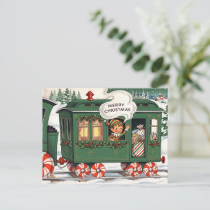 Oude Kersttrein Elf Feestelijke Kerstkaart Feestdagenkaart