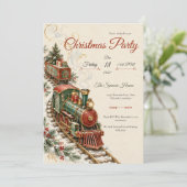 Oude Kersttrein Feest Uitnodiging (Staand voorkant)
